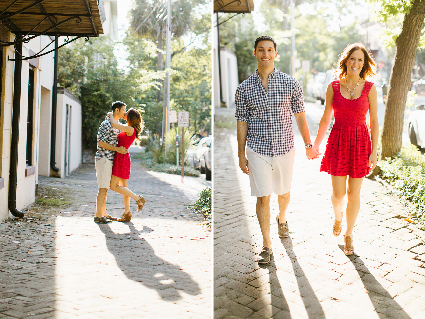 Backlit couple on gorgeous Savannah street